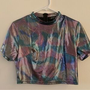 Allegra K Holographic Rainbow Crop Top